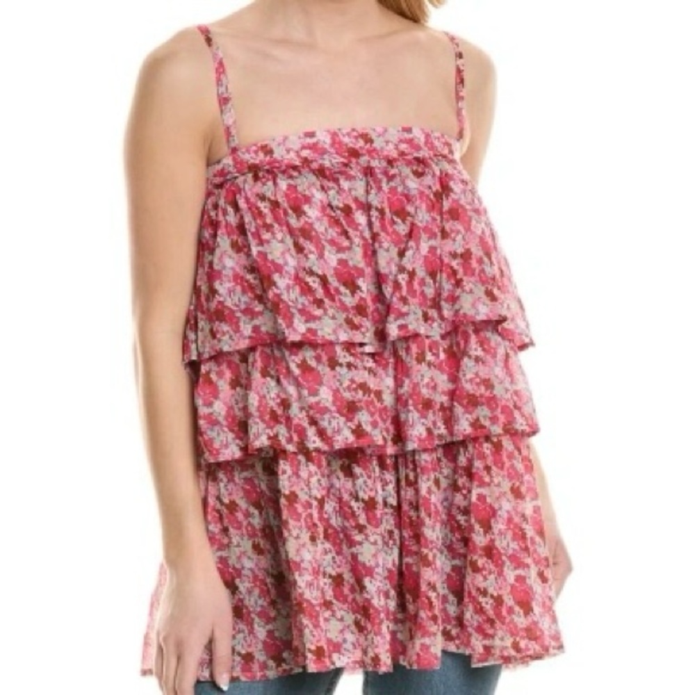 Free People One Smocked Sleeveless Talia Tunic Dress in Pink Combo size Small - Picture 2 of 6